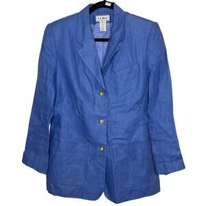 VINTAGE L L Bean Size 4 Light Blue 3 Button LINEN Blazer‎ with Pockets